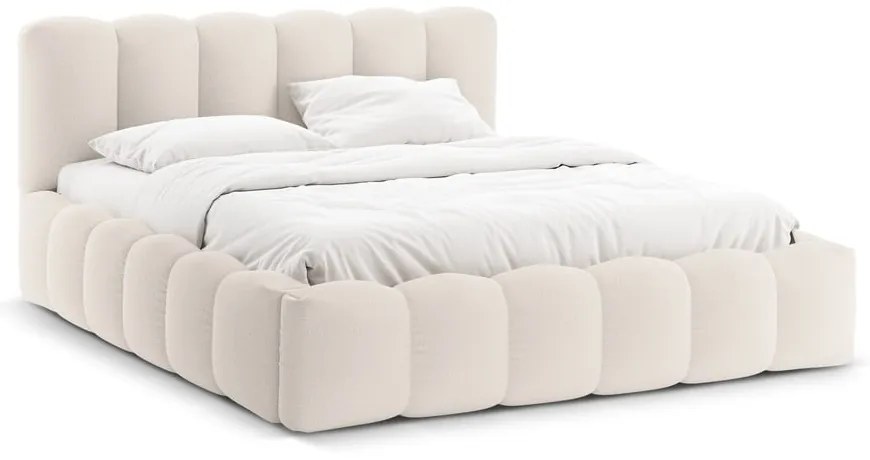 Letto matrimoniale imbottito color crema con contenitore con rete inclusa 180x200 cm Lupine – Micadoni