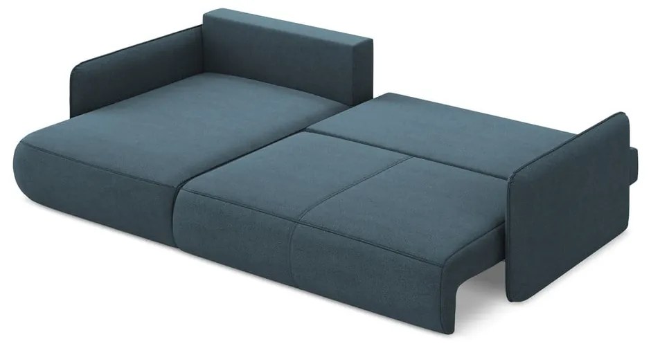 Divano angolare blu allungabile/con contenitore (con penisola a sinistra) Nanea – Makamii