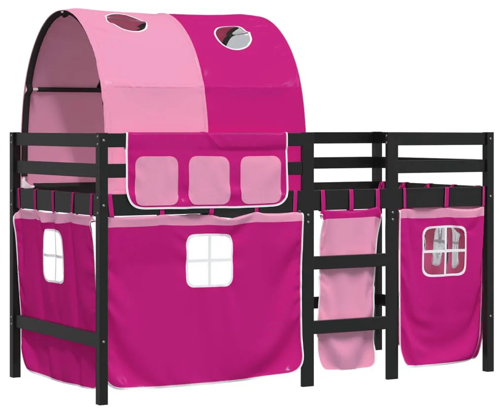 Letto a soppalco con tunnel bambini rosa 80x200cm massello pino