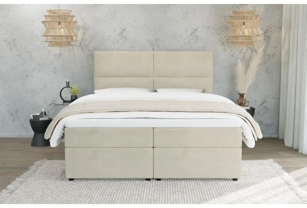 Letto matrimoniale imbottito beige con spazio contenitivo e rete 180x200 cm Rico - Ropez