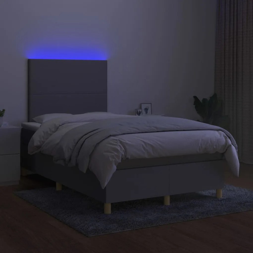 Letto a molle materasso e led grigio chiaro 120x200 cm tessuto