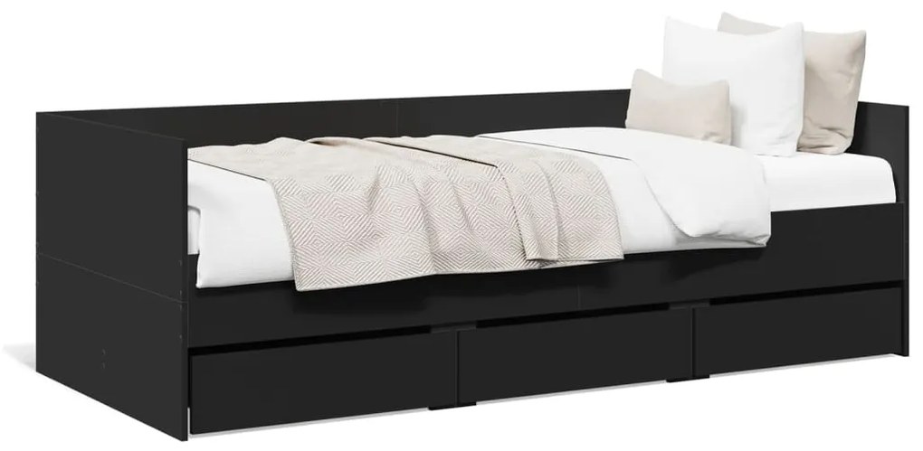 Divano Letto Con Cassetti Senza Materasso Nero 75x190 Cm /