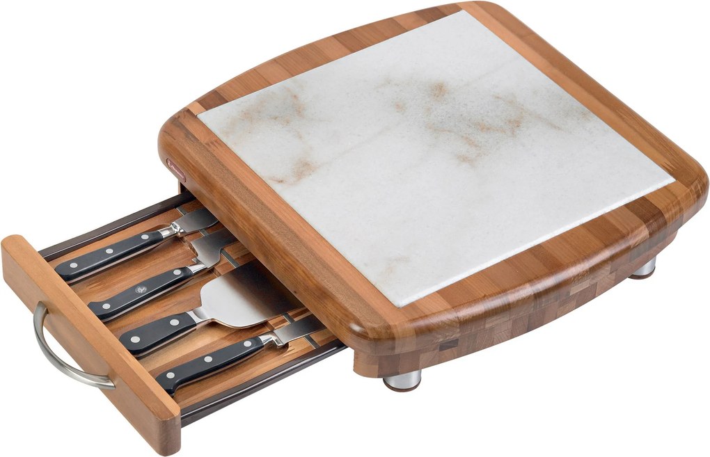 Tagliere Formaggio 36x36x10,5cm con Coltelli in Legno e Marmo Alexander Apollo...