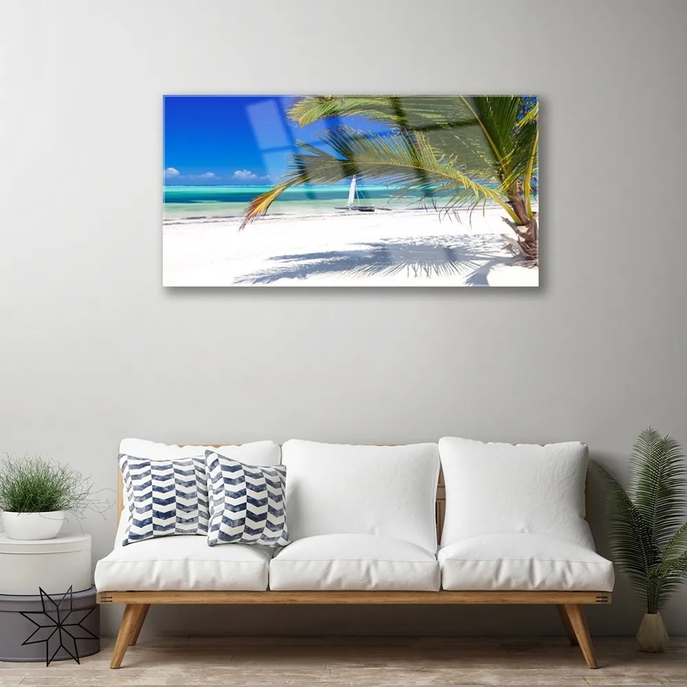 Quadro in vetro Spiaggia Palma Paesaggio 100x50 cm 2 appendini