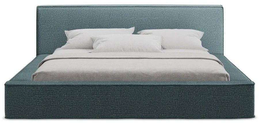 Letto matrimoniale imbottito blu con contenitore e rete inclusi 180x200 cm Noho – Makamii