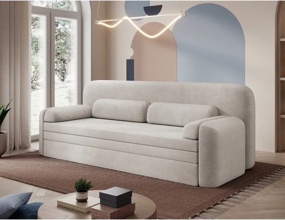 Divano beige allungabile/con contenitore e rivestimento in velluto a coste 236 cm Elioss – ELTAP