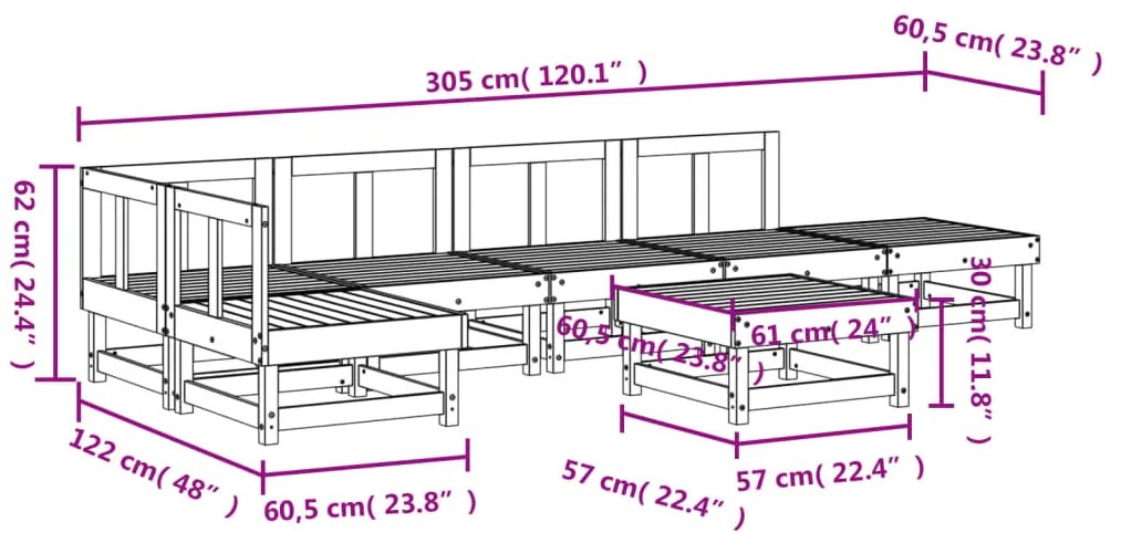 Set Salotto da Giardino 7 pz Nero in Legno Massello di Pino