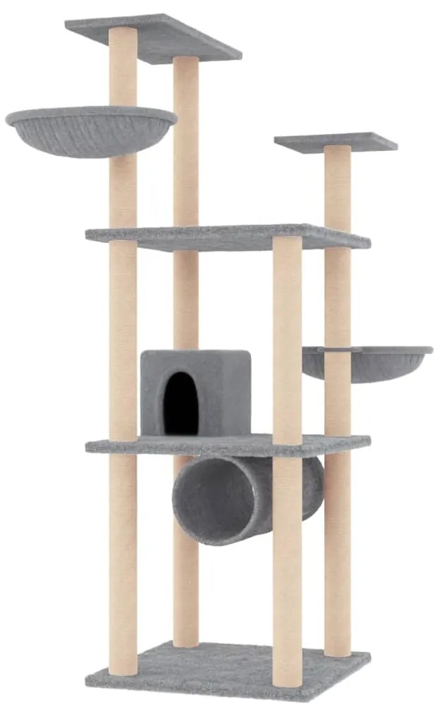 Albero per gatti con tiragraffi in sisal grigio chiaro 141 cm