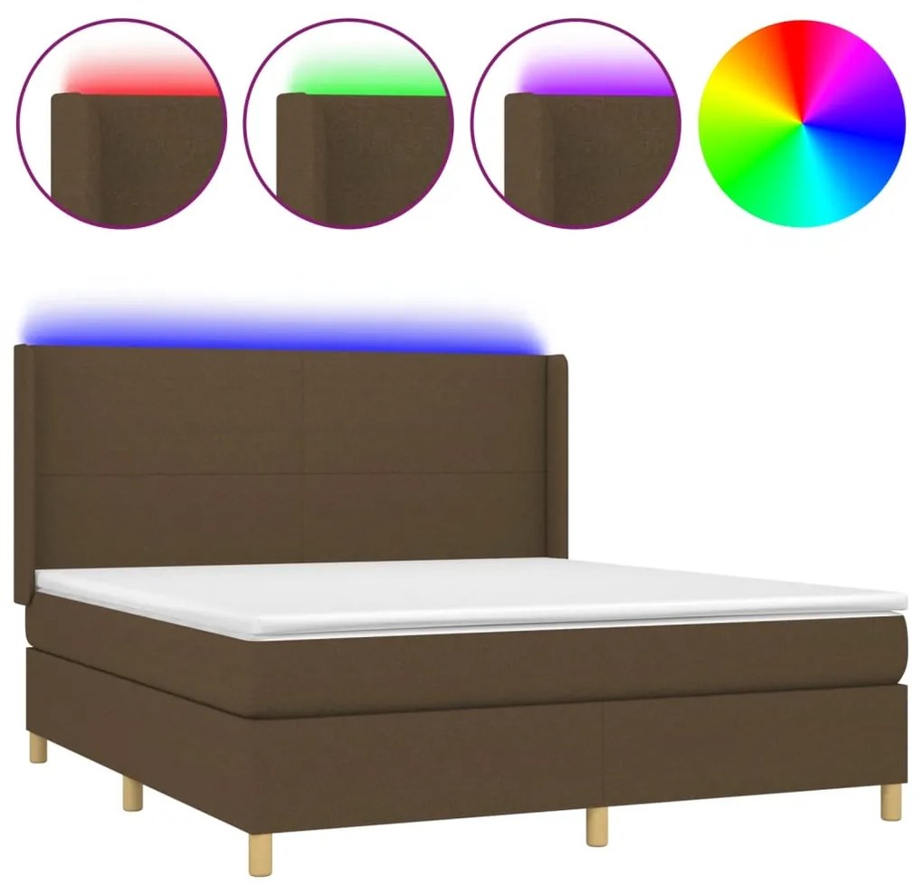 Letto a molle materasso e led marronescuro 180x200cm in tessuto