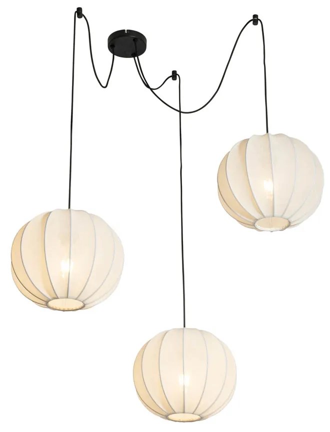 Lampada a sospensione di design bianca in seta 30 cm 3 luci - Plu