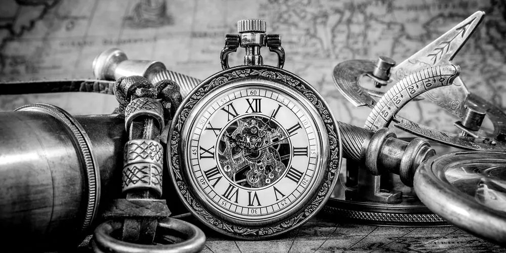 Stampa su tela – Orologi del passato in bianco e nero