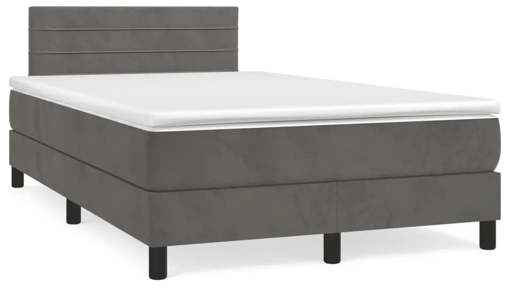 Letto a Molle Materasso e LED Grigio Scuro 120x190cm in Velluto