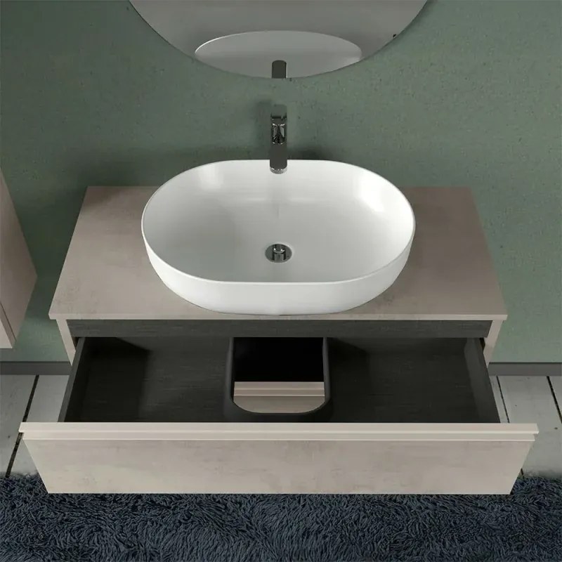 Arredo bagno sospeso 100 cm Master grigio effetto cemento con top e specchio