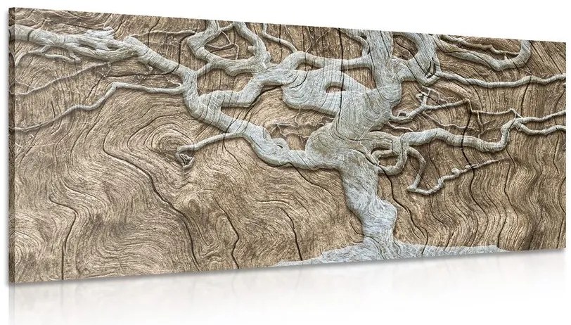 Quadro su tela – Albero astratto su legno in tonalità beige
