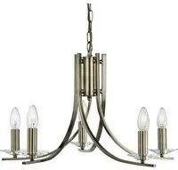 Lampadario Industrial-Nordico Ascona Acciaio Ottone Vetro 5 Luci E14