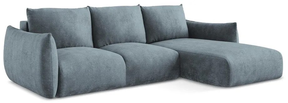 Divano angolare blu allungabile (con penisola a destra/con chaise lounge) con rivestimento in ciniglia Leila – Makamii