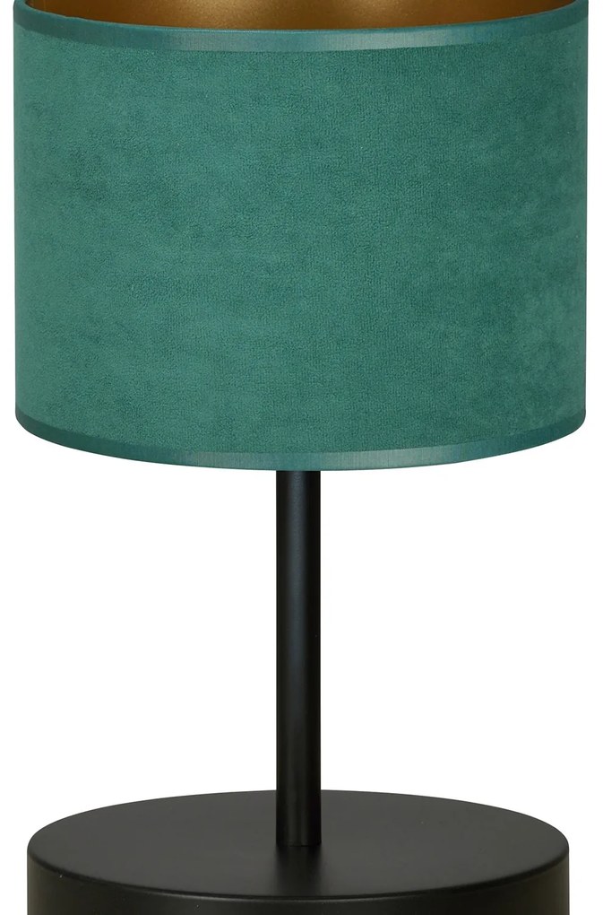 Lampada Da Tavolo 1 Luce Ganesha In Acciaio Nero E Paralume In Tessuto Verde
