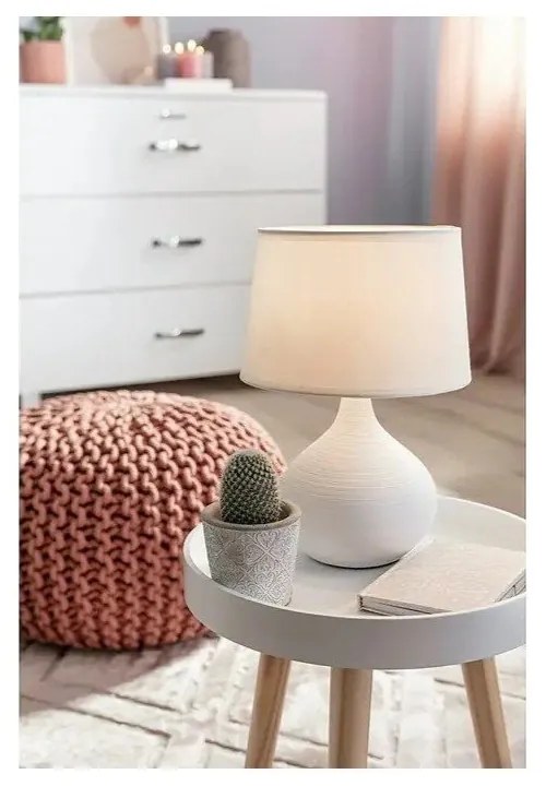 Lampada da tavolo in ceramica bianca e tessuto, altezza 29 cm Martin - Trio