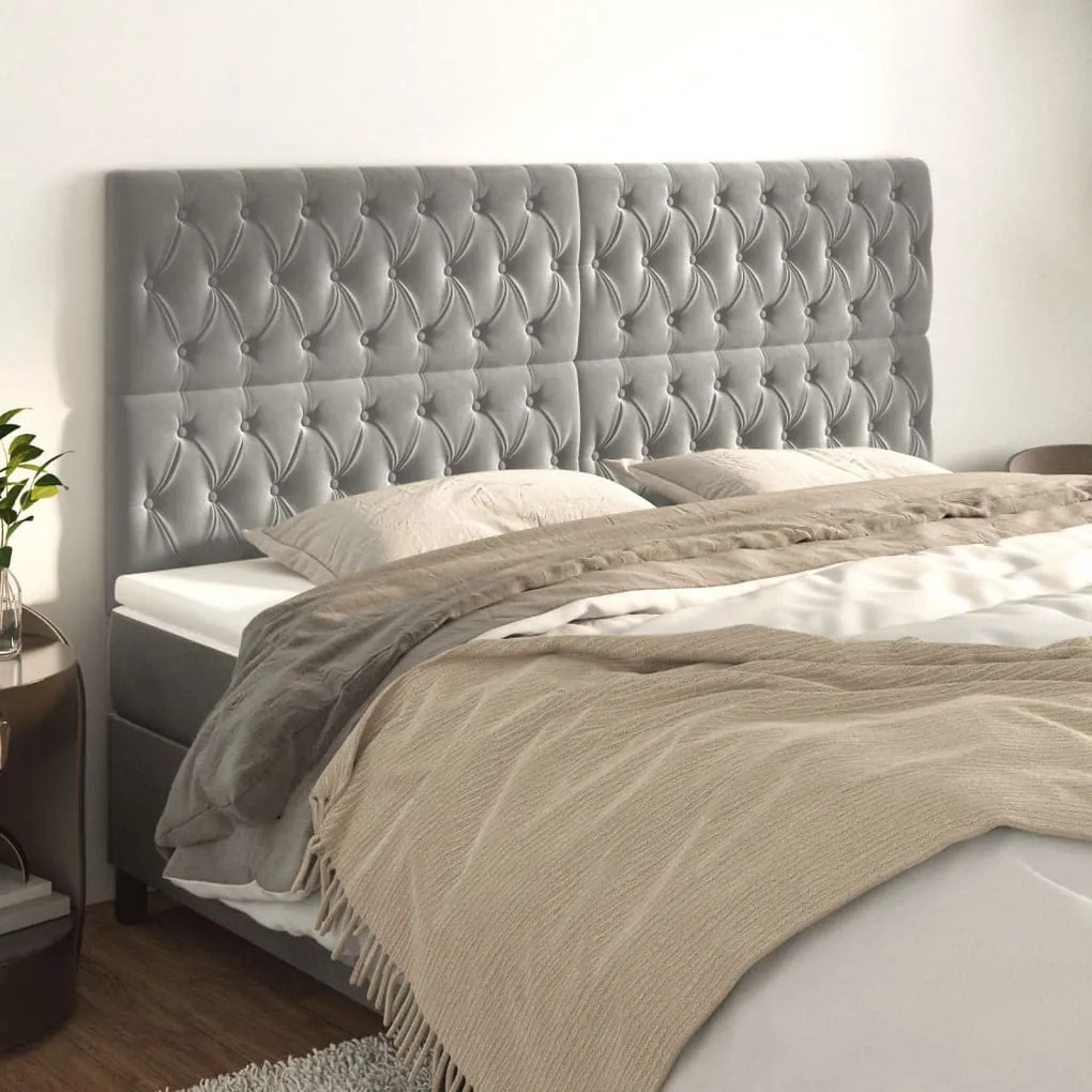 Testiera 4 Pz Grigio Chiaro 90 X 7 X 78/88 Cm İn Velluto /