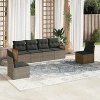 Set Divano da Giardino 6 pz con Cuscini Grigio in Polyrattan 3227544