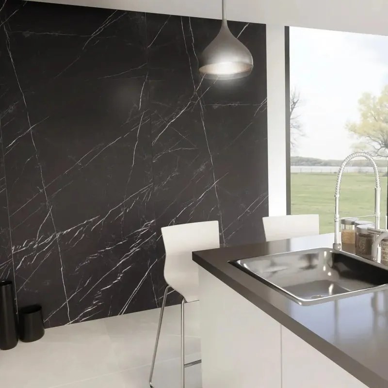 Piastrella da pavimento e rivestimento interno 120 x 270 cm Sp. 6 mm rettificato Marquina in gres porcellanato nero 3.24 mq