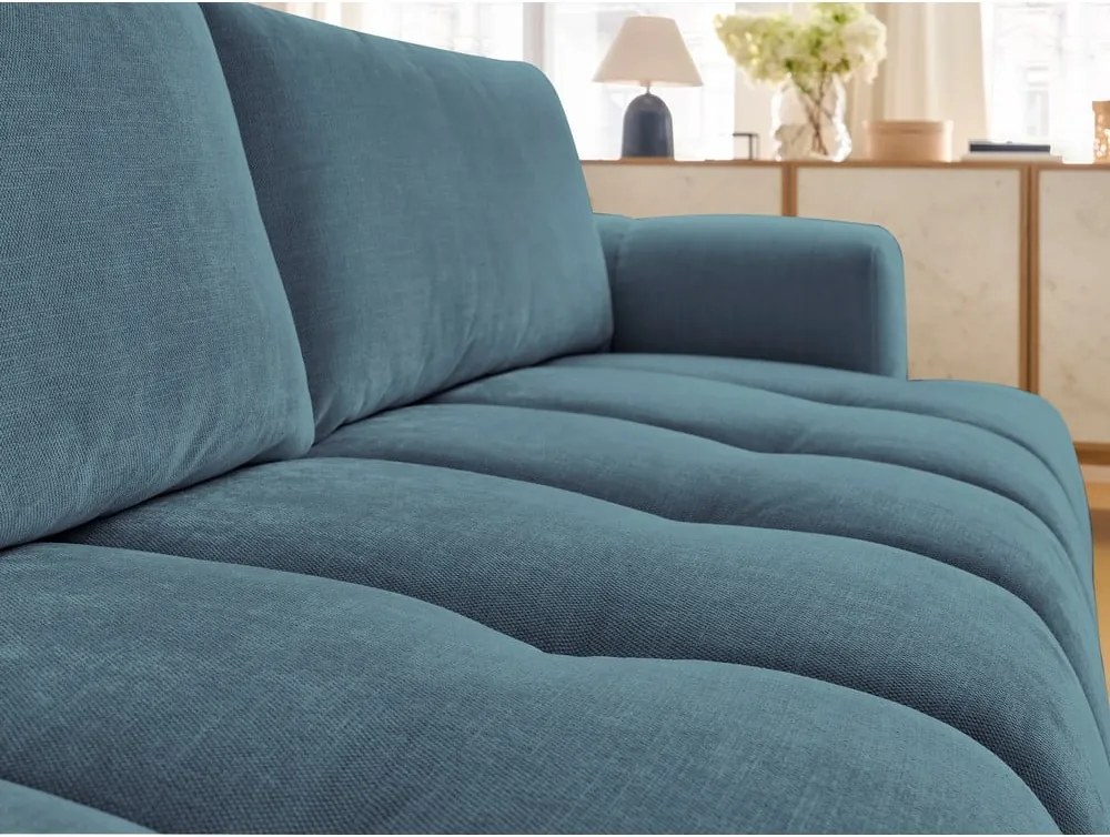 Divano blu allungabile e con contenitore rivestito in ciniglia 251 cm Fuji – Bobochic Paris