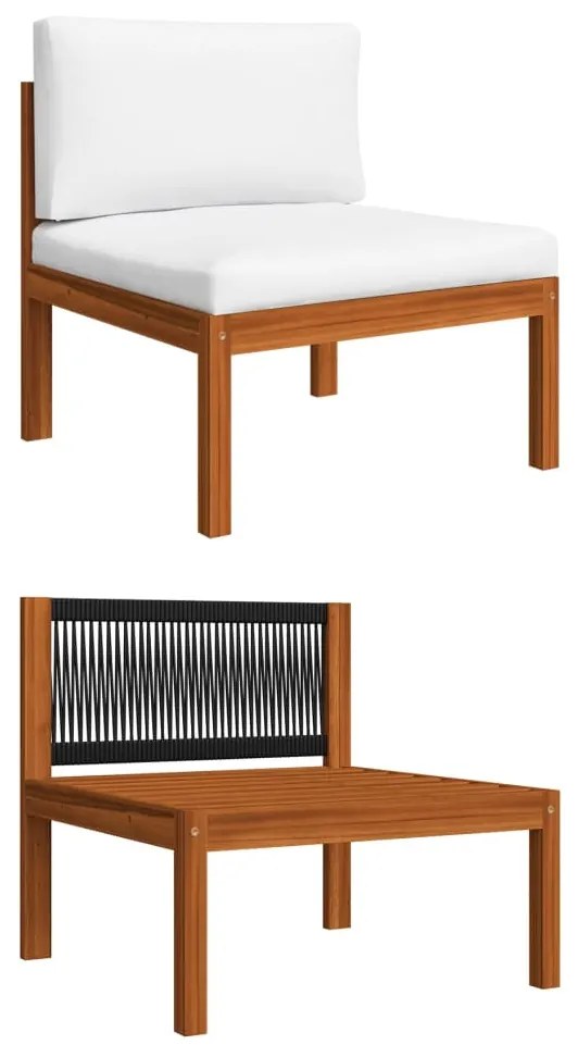 Set divani da giardino 6 pz con cuscini crema massello acacia