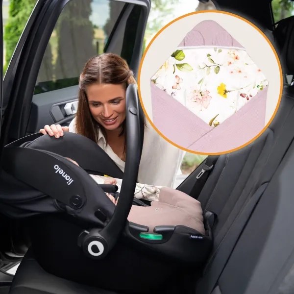 Lionelo - Sacco avvolgente per seggiolino auto TRAVEL SWADDLE 90x90 cm Rosa floreale