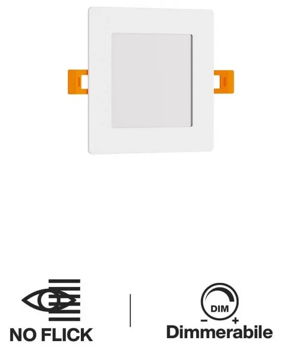 Pannello LED Quadrato 8W, 800lm, no Flickering, Foro 110x110mm, Dimmerabile Colore Bianco Caldo 3.000K