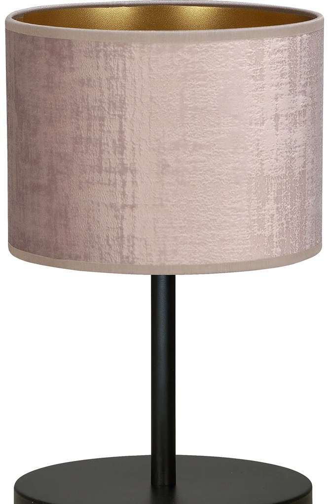 Lampada Da Tavolo 1 Luce Ganesha In Acciaio Nero E Paralume In Tessuto Rosa
