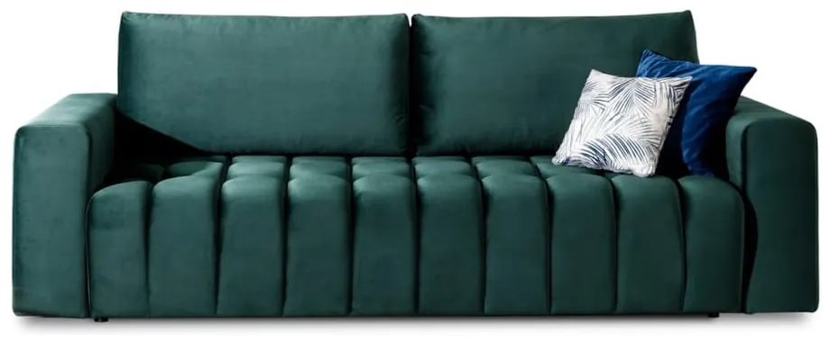 Divano verde scuro allungabile/con contenitore e rivestimento in velluto 247 cm Lazaro – ELTAP