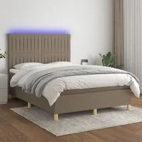 Letto a Molle con Materasso e LED Tortora 140x190 cm in Tessuto 3135593