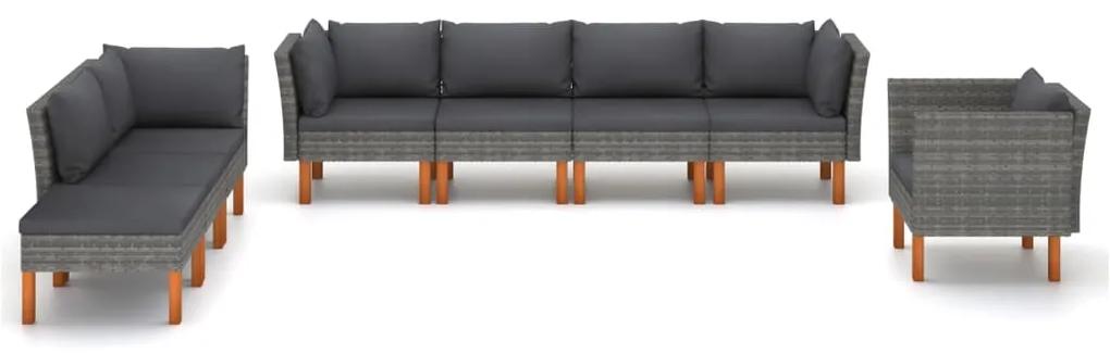 Set divani da giardino 8pz polyrattan legno di eucalipto grigio