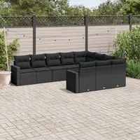 Set Divani da Giardino 10pz con Cuscini in Polyrattan Nero 3251822