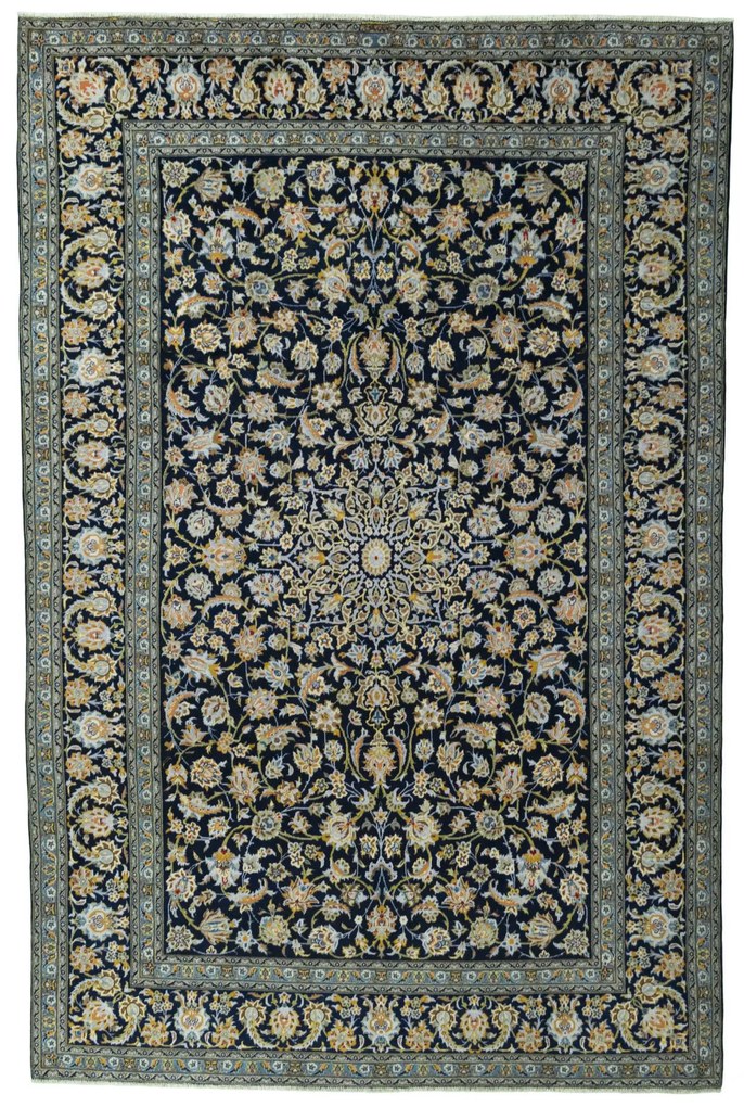 Kashan Tappeto 390 x 260 Blu (Iran) Annodato A Mano