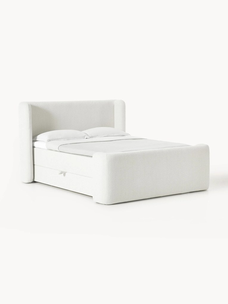 Letto boxspring in bouclé con contenitore Perla