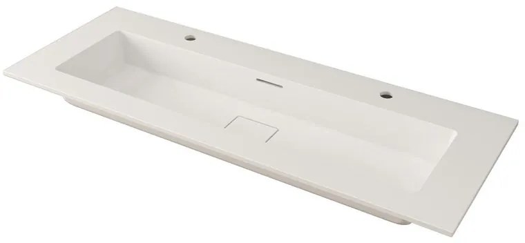 Lavabo integrale rettangolare vasca centrale DOMINO H 1.2 x P 46 cm in resina bianco opaco
