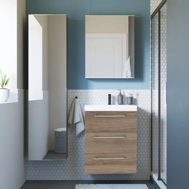 Mobile sottolavabo e lavabo Remix per vasca centrale rovere charleston L 60 x H 58 x P 46 cm 3 cassetti