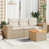 Set Divano da Giardino 4 pz con Cuscini Beige in Polyrattan 3225316