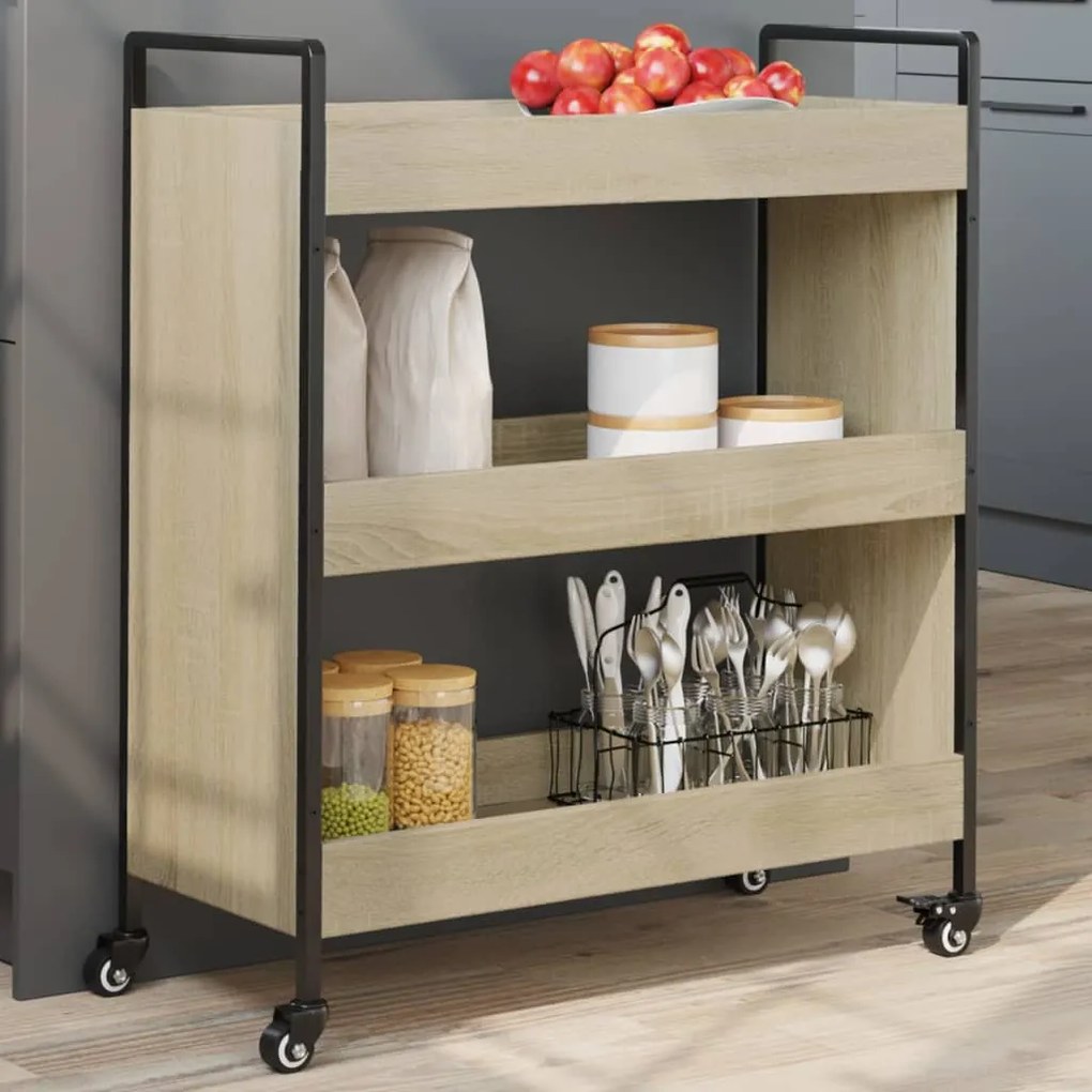 Carrello da cucina rovere sonoma 70x30x82 cm legno multistrato