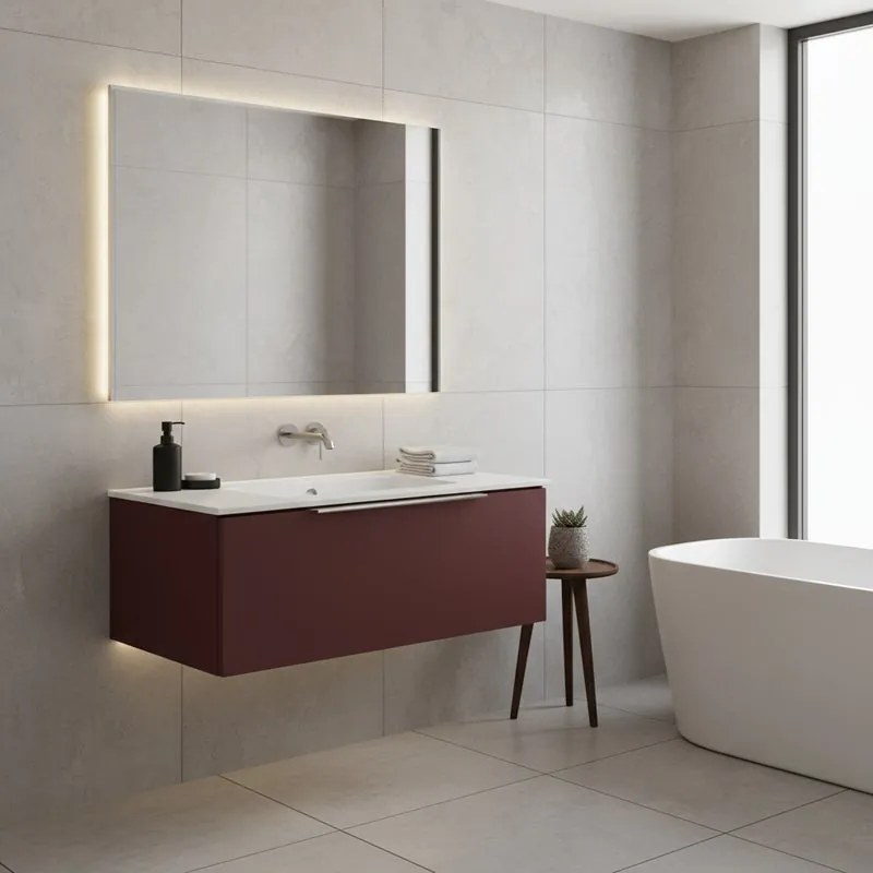 Mobile da bagno sospeso sotto lavabo L 79.5 x H 30 x P 45.5 cm rosso opaco, 1 cassetto Brera