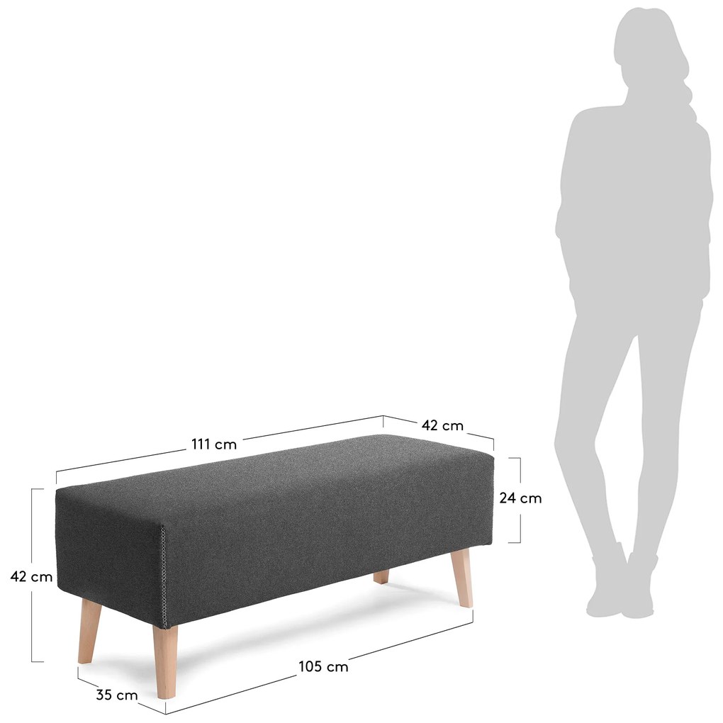 Kave Home - Panca Dyla nera in legno massello di faggio 111 cm