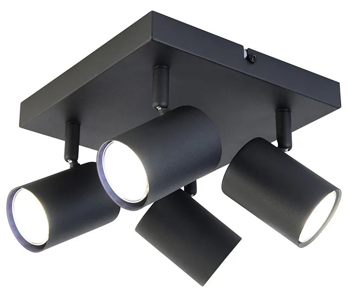 Plafoniera intelligente quadrata nera incl. 4 GU10 Wifi - Jeana