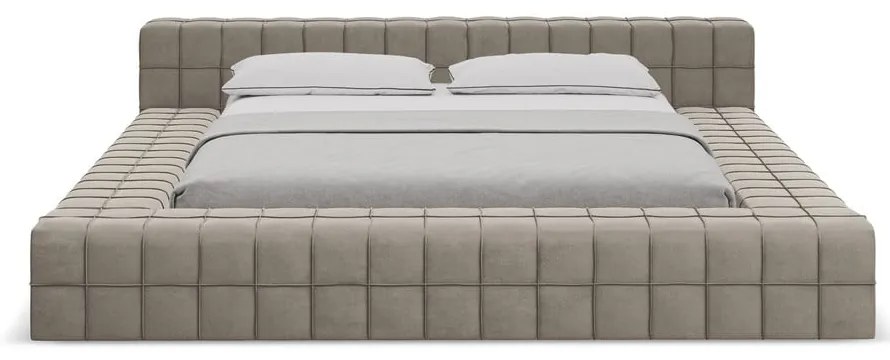 Letto matrimoniale imbottito tortora con griglia 140x200 cm Akela - Makamii