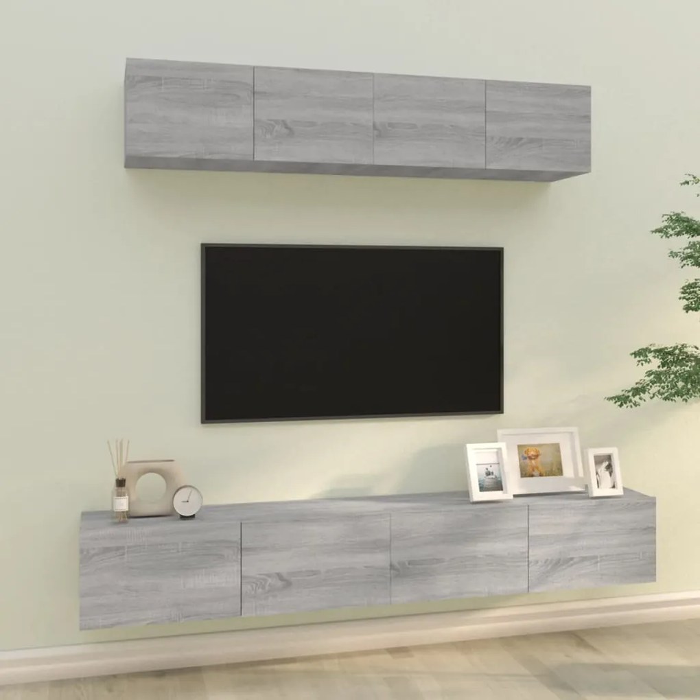 Set Di Mobili Porta Tv 4 Pz Grigio Sonoma İn Legno Multistrato /