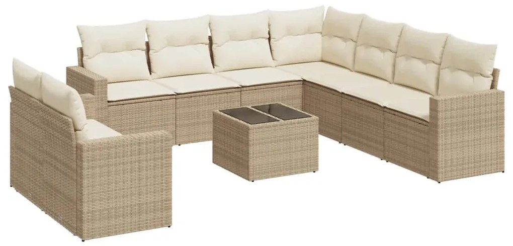 Set divano da giardino 10 pz con cuscini beige in polyrattan