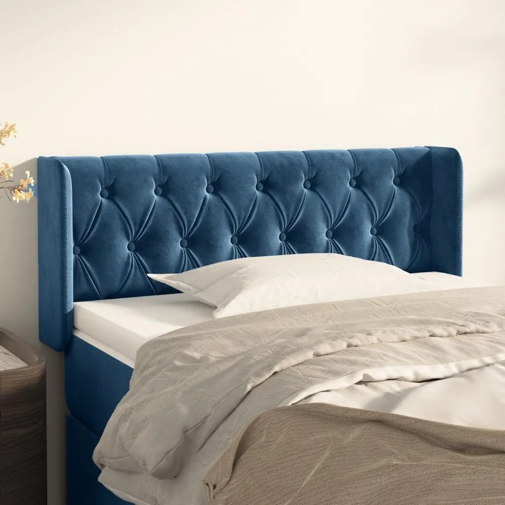 Testiera Ad Orecchio Blu Scuro 103x16x78/88 Cm İn Velluto /