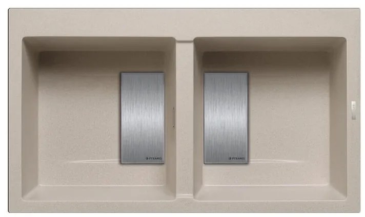 Lavello integrato 2 vasche in granito beige PYRAMIS Kartesio L 50 x L 86 cm