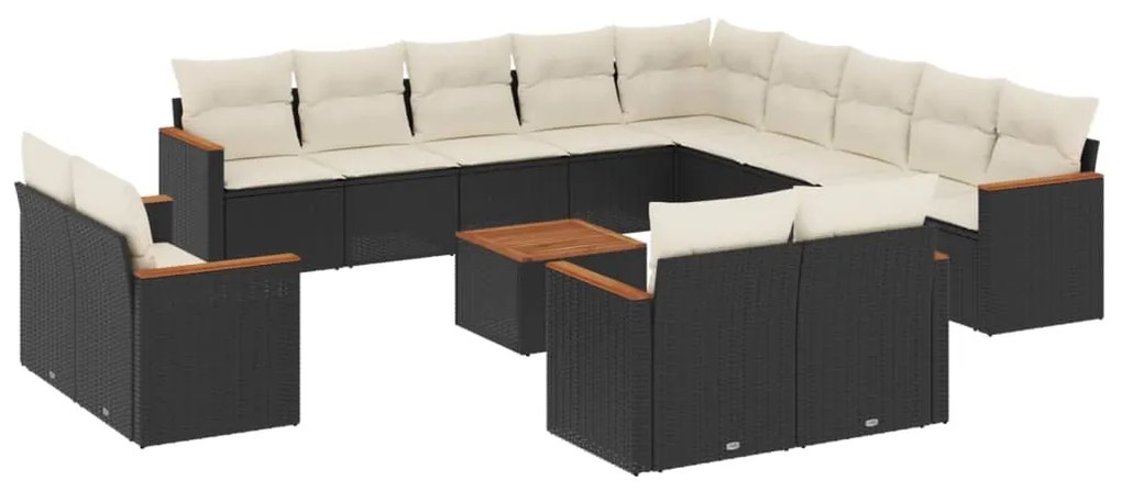 Set divani da giardino 14pz con cuscini in polyrattan nero