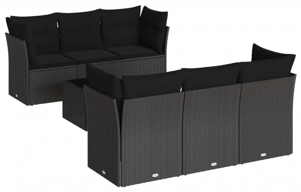 Set divani da giardino con cuscini 7pz nero polyrattan
